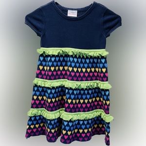 Hanna Andersson Hearts Rainbow Ruffle Sweater Dress Sz 4 100 Girl’s Organic Blue